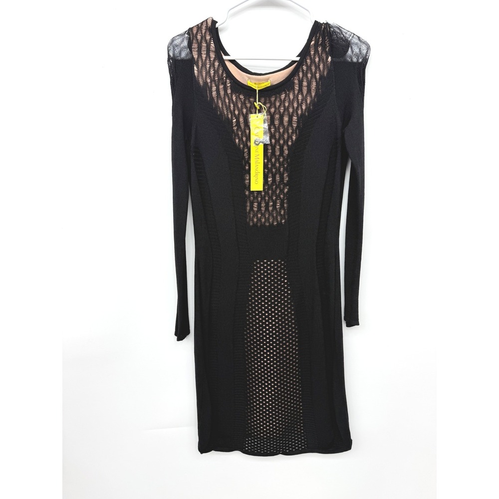 Catherine Malandrino Harper LS Pointel Dress Womens M Black NWT Long Sleeve Mini